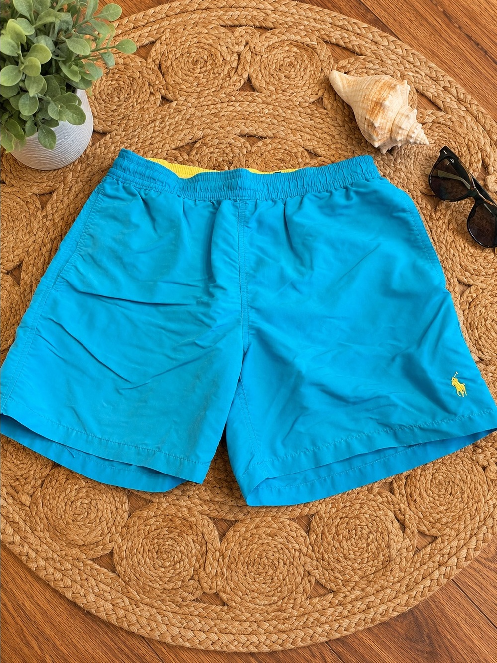 💛Polo Ralph Lauren Blue Traveler Swim Trunks Yellow Pony Men’s Swim Shorts💛